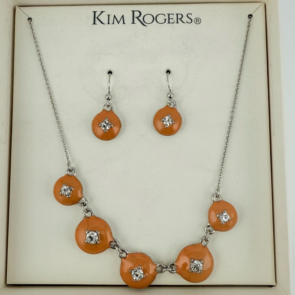 Vintage Kim Roger’s Orange Matching Necklace & Earring Set NEW - Picture 3 of 17